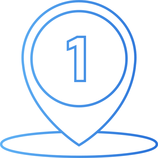 Icono de pin de ubicación con el número uno, representando el primer paso de un proceso o una sucursal.