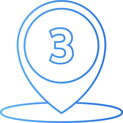 Icono de pin de ubicación con el número tres, marcando el tercer paso de un proceso o una tercera sucursal.