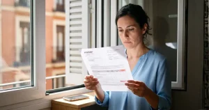 Hombre evaluando opciones de préstamos personales y comparando tasas de interés en una plataforma financiera.
