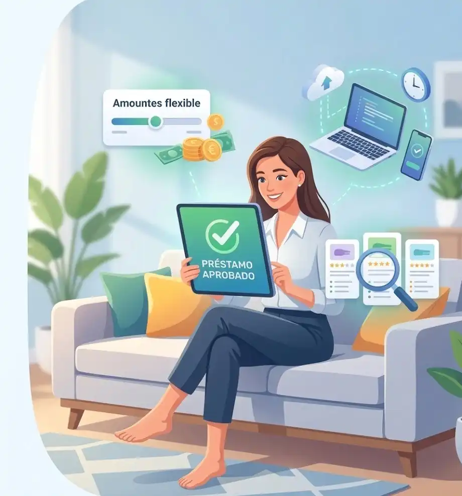 Persona gestionando préstamo personal online desde casa en España